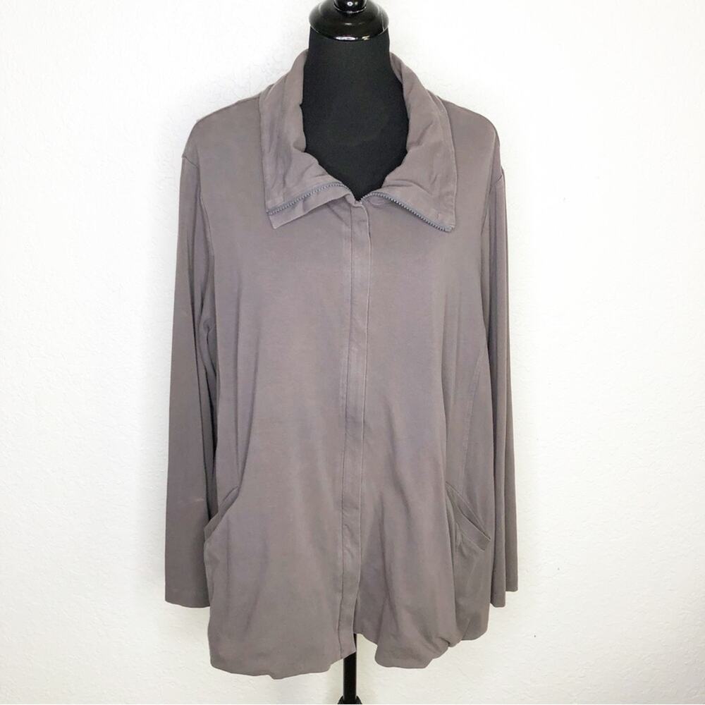 Eileen Fisher Woman taupe brown organic cotton full zip knit jacket size 3X